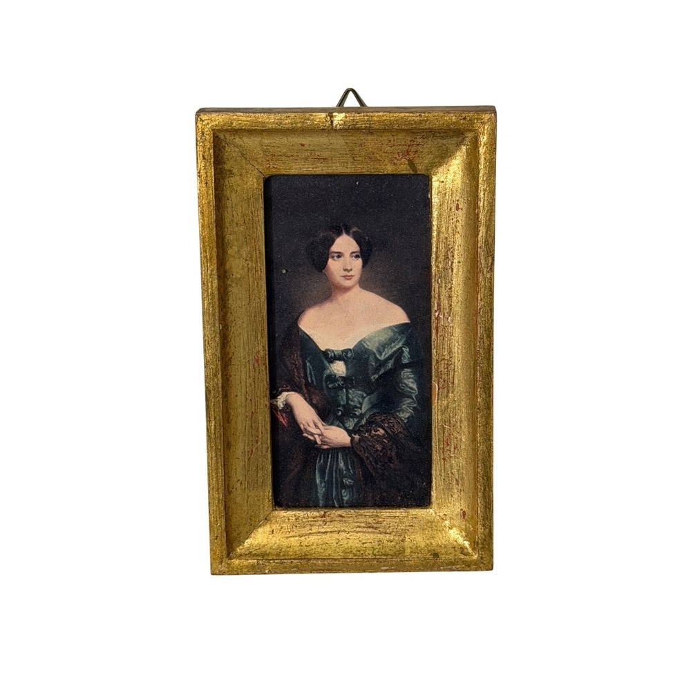 G. Vanghi Miniature Portrait Art Unisex Small Gold Italian Gilt Frame C37